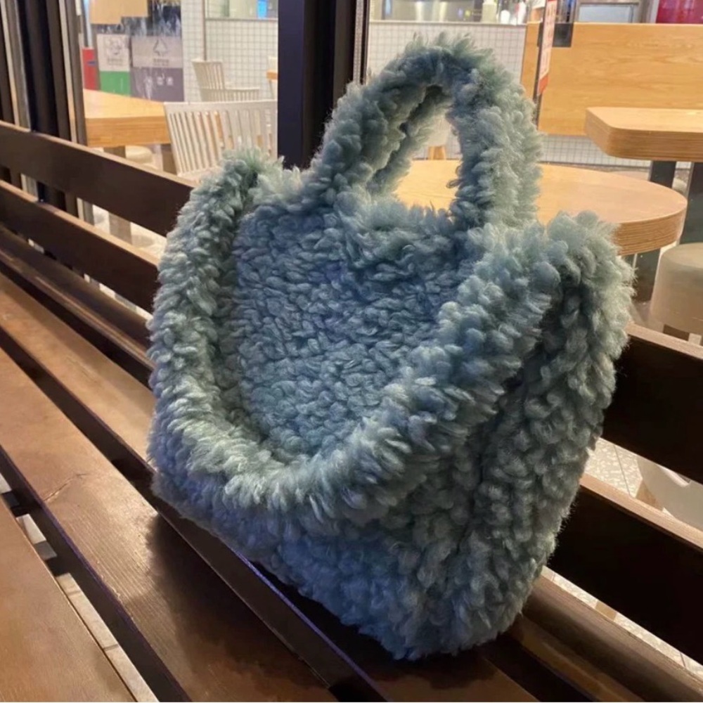 Blue Faux Fur Tote Bag